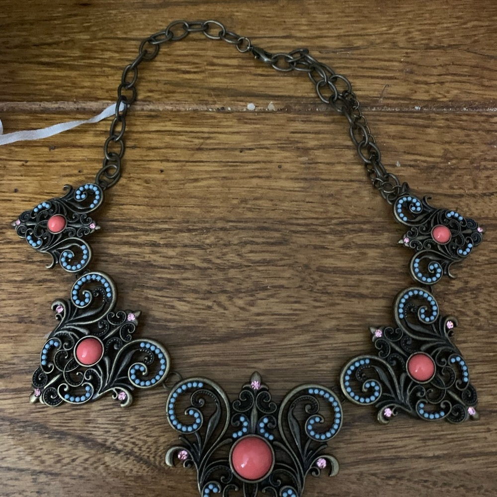 Plunder RETIRED necklace. 
Faux Coral and turquoise 
18”